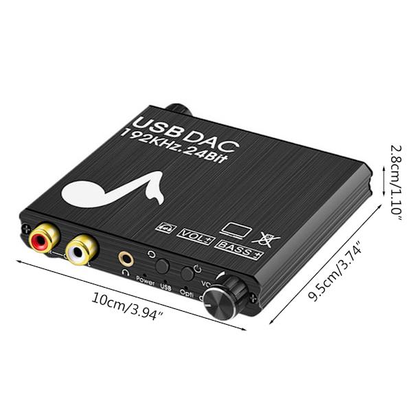 192KHz DAC Digital-till-analog-omvandlare Volymkontroll Digital Optisk Koaxial till Analog Stereo L/R RCA 3,5 mm Adapter