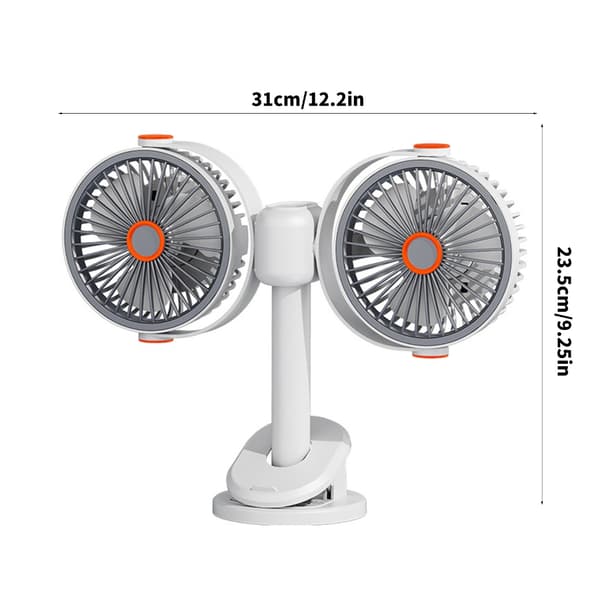Bordluftcirkulator Dobbelt Hoved Cirkulerende Ventilator med Klips Multifunktionel Justerbar Køleventilator til Bil, Bord