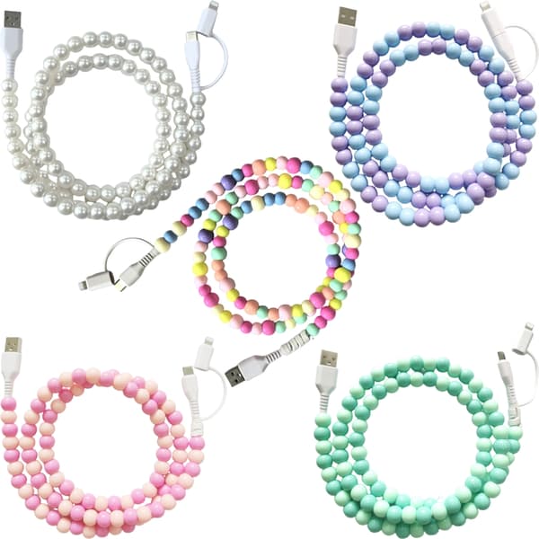 Modefärgade pärlor datakabel 1m snabbladdning & dataöverföring dubbla gränssnitt White pearls