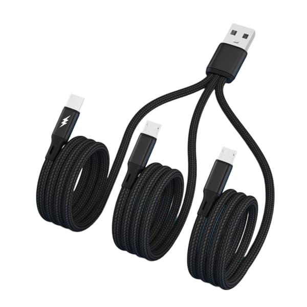 1 til 3 USB til Type-C Micro USB ladekabel USB-datalinjeutvidelse for telefoner Black 20cm