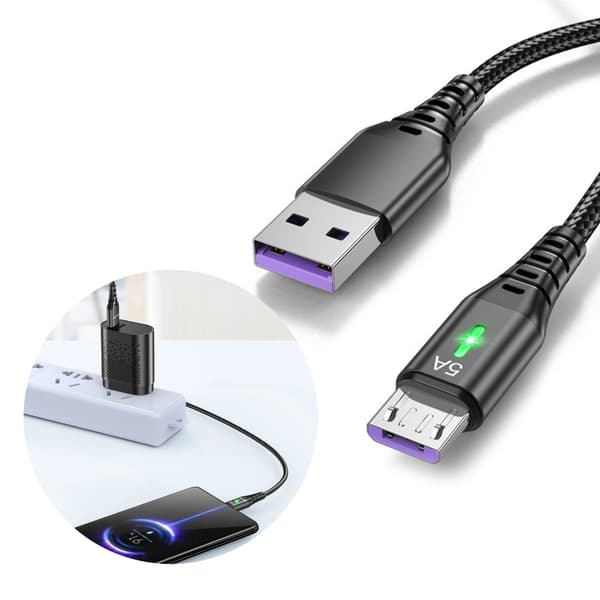 USB A til Micro Adapter Konverter Kabel Hurtig Opladning 5A USB LED Lys 0.3/1/2/3M Black 0.3m