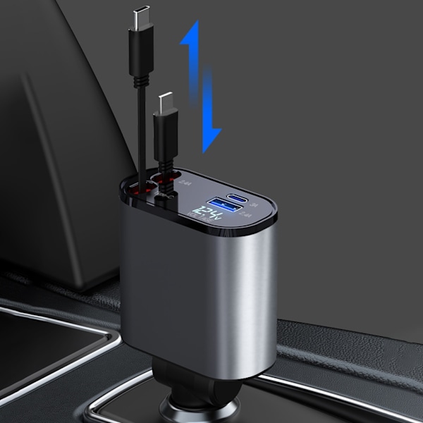 Billaddare med Utökbar Sladd 2 USB C-portar Billaddare Adapter 100W Snabb