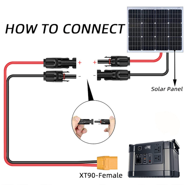 Solpanel till XT90 Hane Förlängningskabel 10AWG för Energilagringsenheter 185cm