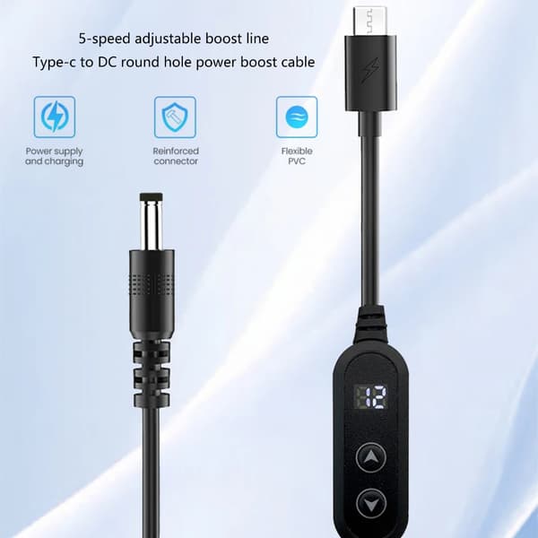 Type C - DC521 -virtajohto, säädettävä jänniteadapteri 5 V ~ 20 V Type C -laitteille LED-merkkivalolla