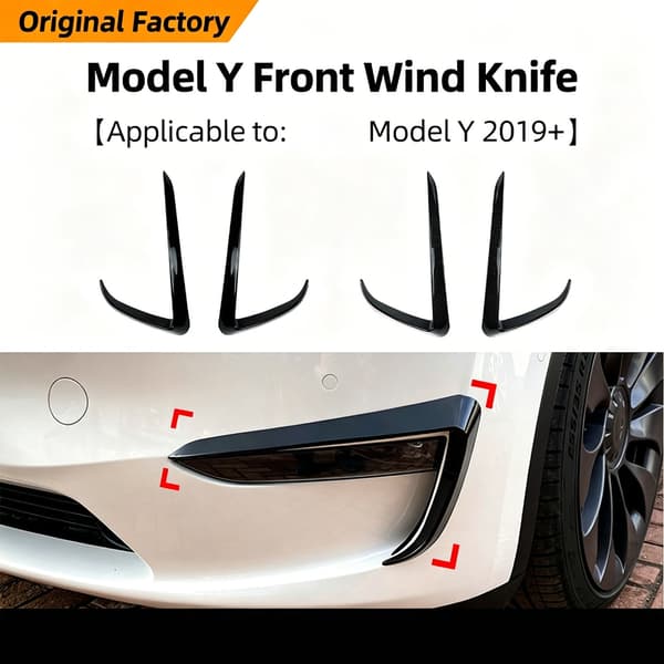 Lättinstallerad vindavvisare för utvalda 2019+ ABS främre stötfångarläppsplitter Glossy Black