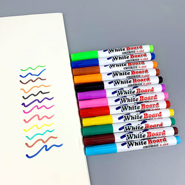 12 färger Whiteboard Marker Pennor Raderbara Whiteboard-pennor för skolkontoret