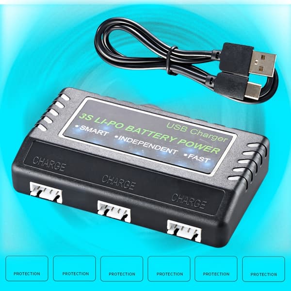 Triple Output 11.1V Oplader Til Fjernstyrede Droner Bil Understøtter 3 Pladser
