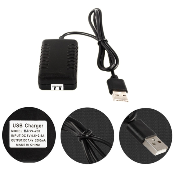 7,4V 2S LiPo batteri USB laddarkabel med 3-stiftskontakt för RC-bil