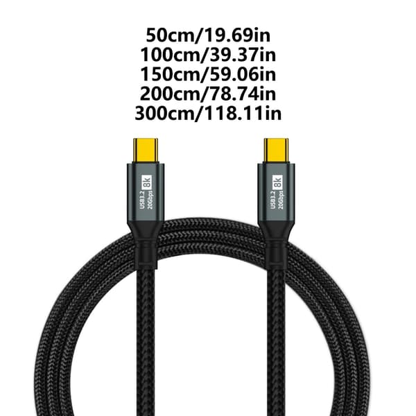 100W Laddningskabel Typ C 3.2 med 20Gbps Dataöverföring 1m