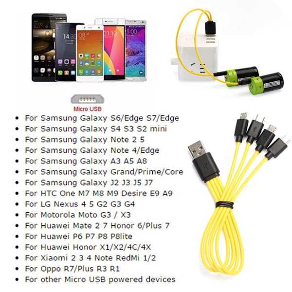 2-i-1 Micro USB-kabel Snabbladdning USB-laddningskabel för Mobiltelefon och Mer