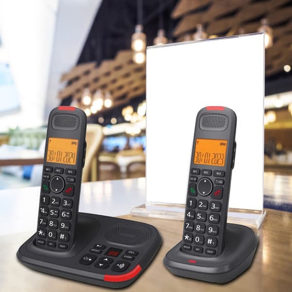 DECT trådløs telefon utvidbar med 2 håndsett for flere rom US regulations