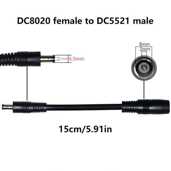DC5521 Han till DC8020 Hon Adapter för Solpanel Bärbar Kraftstation