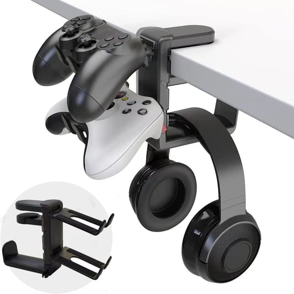 Headset Stativ Hovedtelefonholder Klemme Controller Roterende Krog til Skriveborde Black