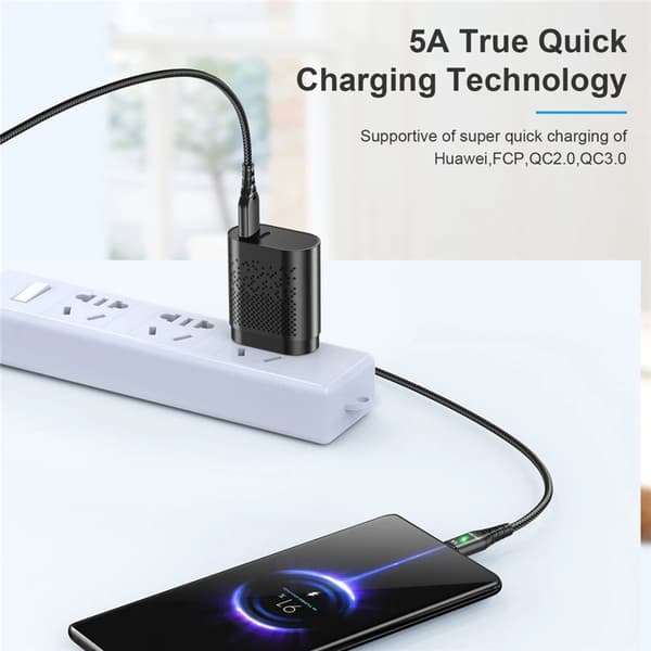USB A - Micro -sovitinkaapeli, nopea lataus 5A, USB LED-valo 0,3/1/2/3M Black 0.3m
