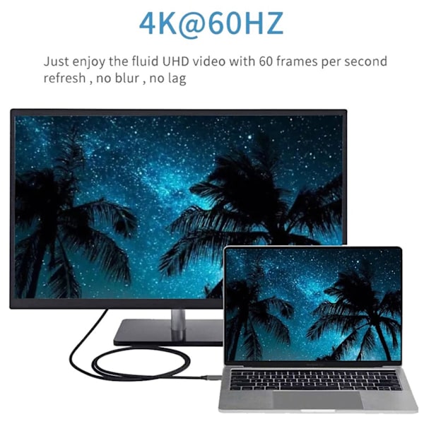 1.8m USB-C till DisplayPort 4K @60Hz Typ-C till DP-kabel HBR3 Alt Mode-adapter