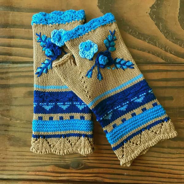 Bløde strikkede fingerløse handsker til kvinder med sødt broderi, vinterhåndledsvarmer Maroon red