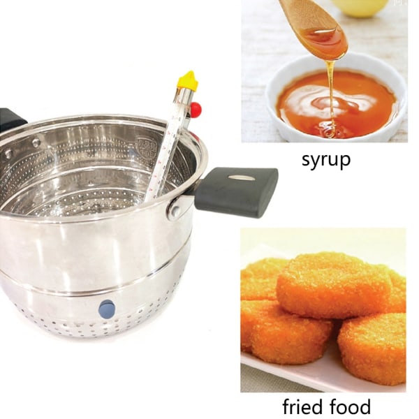 Godis/gelé/friteringstermometer i rostfritt stål med grytklämma