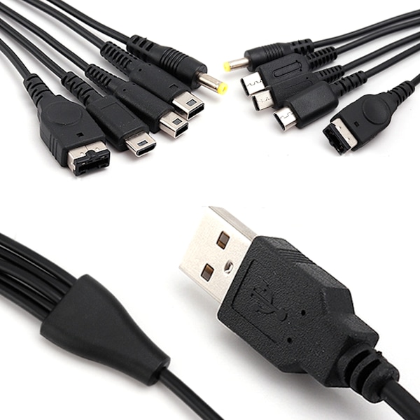 Laddare för NDSL/WiiU/3DS XL 2DS DsiXL för NDS/GBASP/PSP1000 5-i-1 Laddningskabel