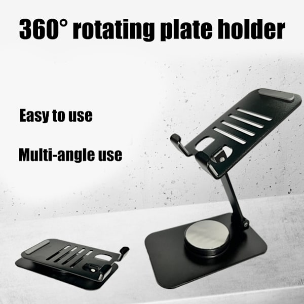 Hopfällbar telefonhållare i aluminium, vinkelhöjd justerbart skrivbordsstativ med 360 graders rotation lämplig för smartphones surfplattor Black rotation