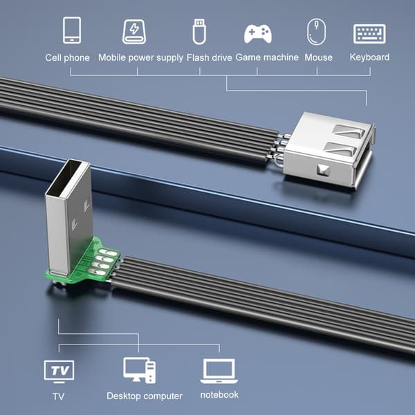 USB2.0 Förlängningssladd FPV Platt Slim Tunn Ribbon 480Mbps Snabb Dataöverföring 0.5m - Up