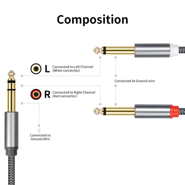 6,35 mm Stereo Hann Til 2 Mono Hann Y-kabel Med OFC-ledere For Lydsystemer 2m