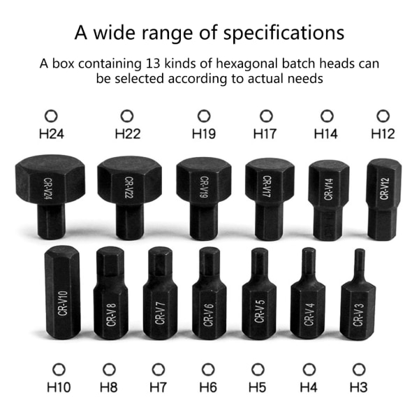 1/2-tums insexkantsbit 14 st 1/2" drivande sexkantsskruvmejselbitar 3-24 mm