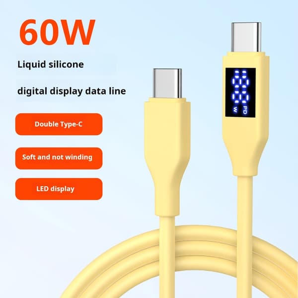 Nopea lataus 60W USB C - USB C -kaapeli silikoninen datakaapeli pitkäaikaiseen käyttöön White