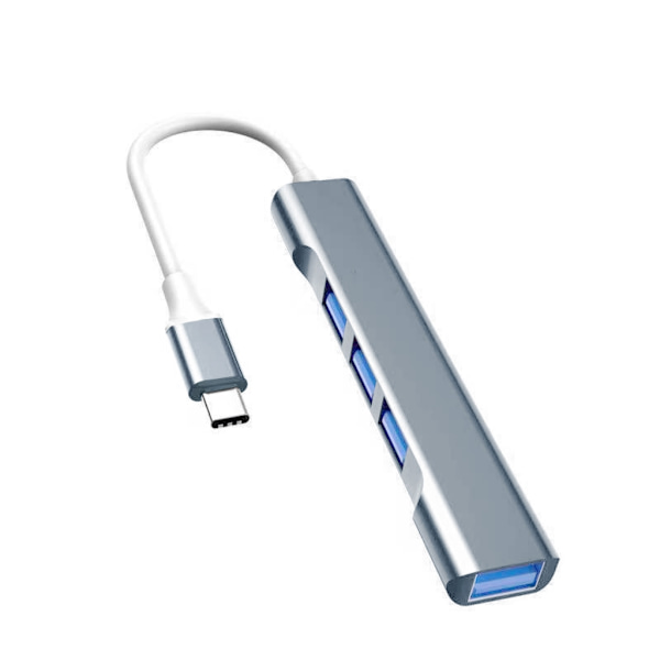 USB C/USB-hub til 4 porter 3xUSB2.0+1xUSB3.0 5 Gbps dataoverføring for PC-skrivebord Grey - Type c to 4usb
