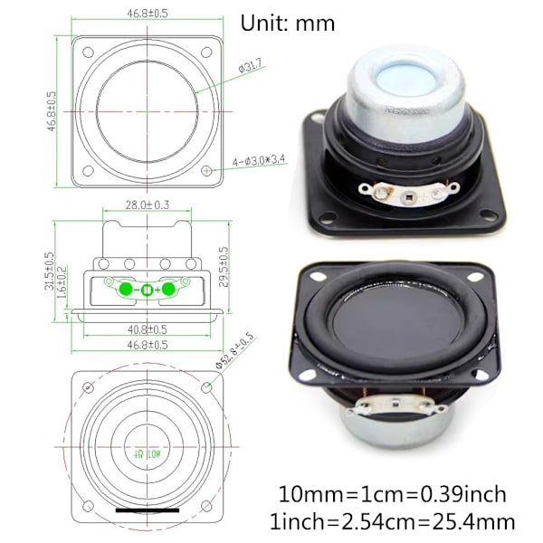 2 st 47mm Full Range Högtalare 4 Ohm 15W Bärbar Högtalare Ljud Hemmabio