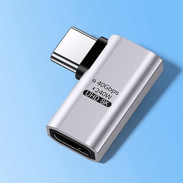Snabb USB Typ C-adapter 240W Ström 40Gbps Data för bärbar dator, telefon och surfplatta L shaped side bend