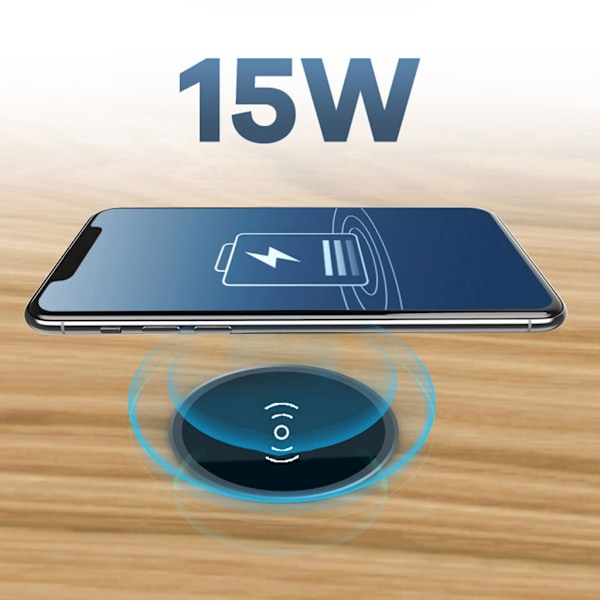 15W Inbyggd Skrivbordsladdare, Snabb Trådlös Laddare för Telefon 15 S22/S23/S21/S20/S10/S10+