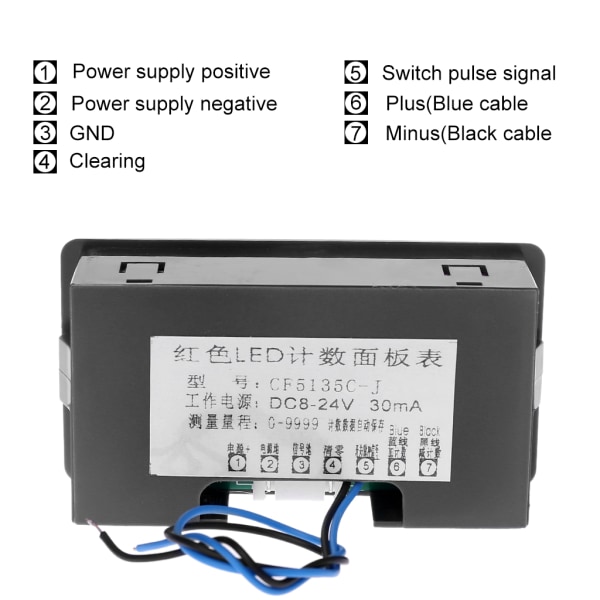 Auto Digital Counter för DC LED Digital Display 4-siffrig 0-9999 Upp/Ner Plus/Minus Panel Räknare Mätare med Kabel Hållbar