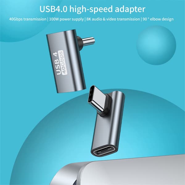 90 Graders USB C til USB C Adapter Type C Hun til USB C Han Konverter Opladning Black side bend