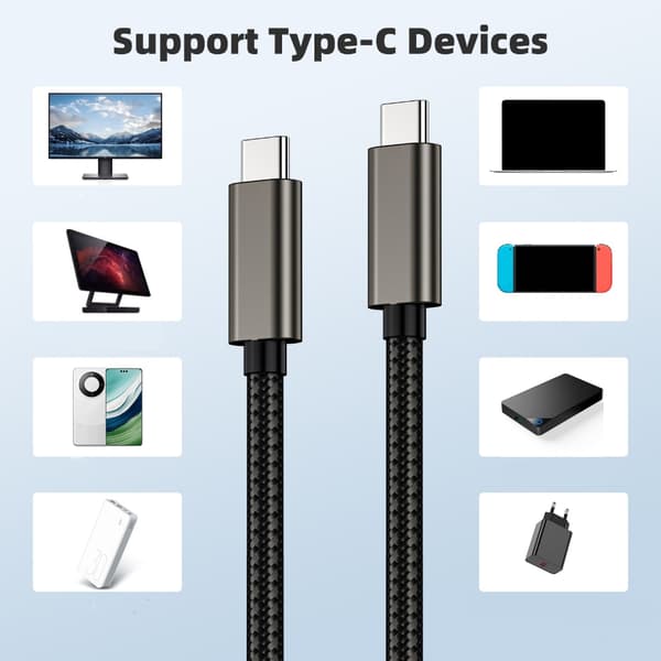 Nylonpunottu USB C -kaapeli PD240W 20Gbps Data USB C - USB C 3.2 Gen 2x2 -kaapeli 2m