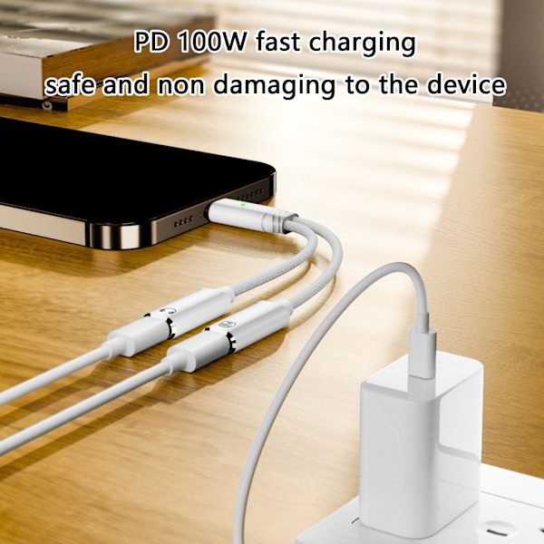 2 I 1 Type C Splitter til Type C USB C Hovedtelefon Lydadapter Opladning Grey A