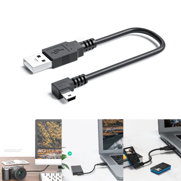 USB-A til Mini USB-kabel for lading og dataoverføringskabel for kameraer, Mini USB-enheter USB-forlengerkabel 25cm - Right