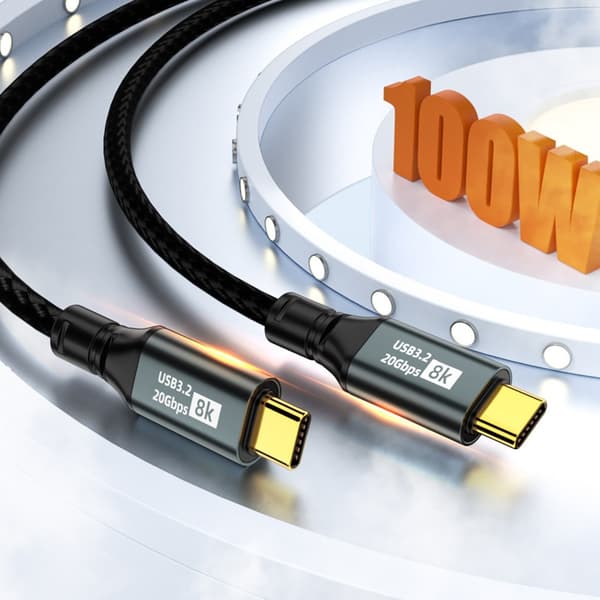100W Laddningskabel Typ C 3.2 med 20Gbps Dataöverföring 1m