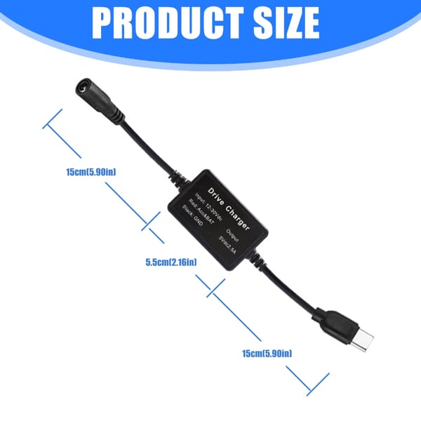 Fleksibel PVC DC5.5x2.1mm til USB C Step Down Strømkabel for Dashbordkamera Rutere