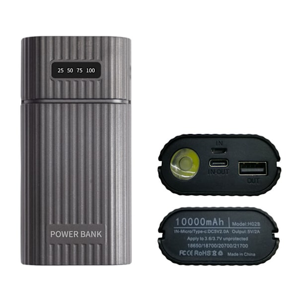 DIY Power Bank Kit Box för Fodral 18650 Batteriladdaradapter med LED-Ficklampa Black