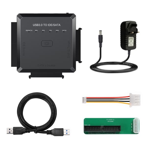 SATA IDE til USB 3.0-adapter, harddisk-kontakt for 2,5\" 3,5\" SATA & IDE SSD HDD harddisk, ett-trykks sikkerhetskopiering UK