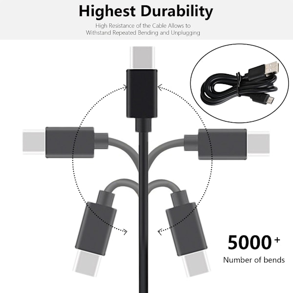 USB till Typ C/USB 5Pin Data Laddningskabel 1.5A Snabbladdningskabel Micro USB 3m
