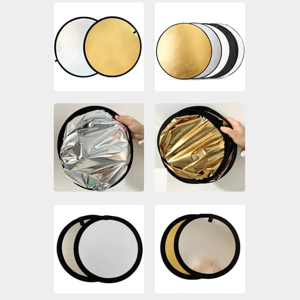 5-i-1 fotoreflektor med silver, guld, vit, svart ljusdiffusorpanel 30cm