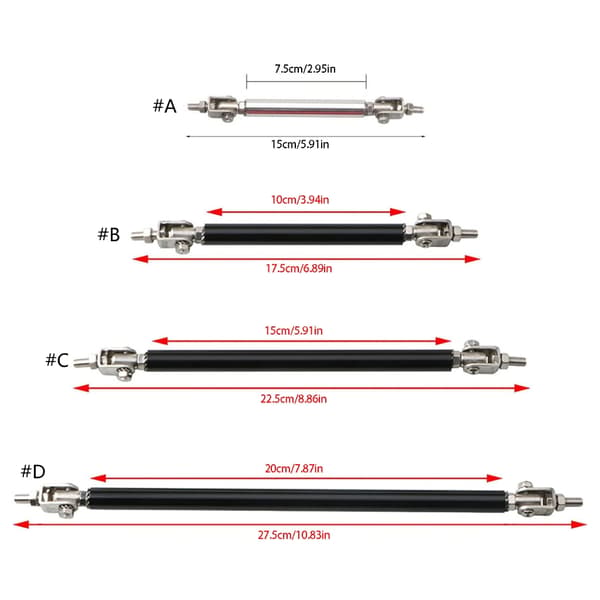 Justerbara Splitter Struts Rods för säker läppsplitter och diffusormontering Red 200mm