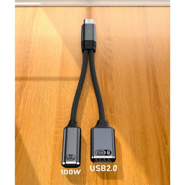 USB C OTG -kaapelin puhelinsovitin 2-in-1 Type C - USB 2.0 -sovitin 100 W:n latauksella Grey Type C Type C