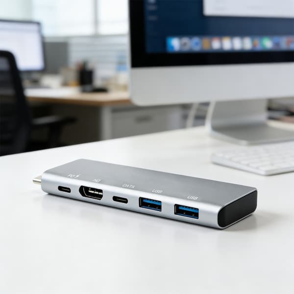 Aluminium 5-i-1 USB C-hub til hurtig strømforsyning og problemfri skærmdeling