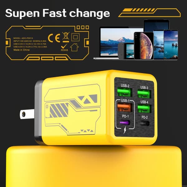 240W hurtigladeadapter USB-lader 4 USB 2 Type C Effektiv varmreduksjon Green EU