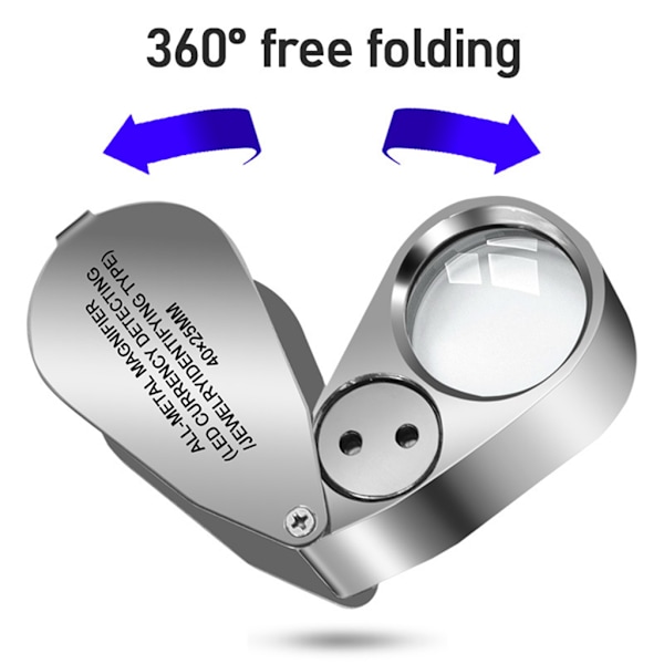 40X Full Metal Upplyst Juvelerarens Lupp med Vikbart Design för W/ L