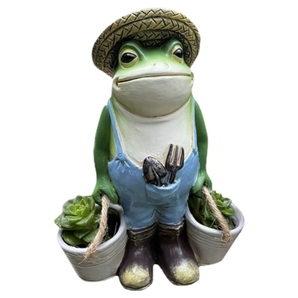 Farming Frog Skulptur Miniatyrfigurer med hatt och overaller för trädgårdsinredning