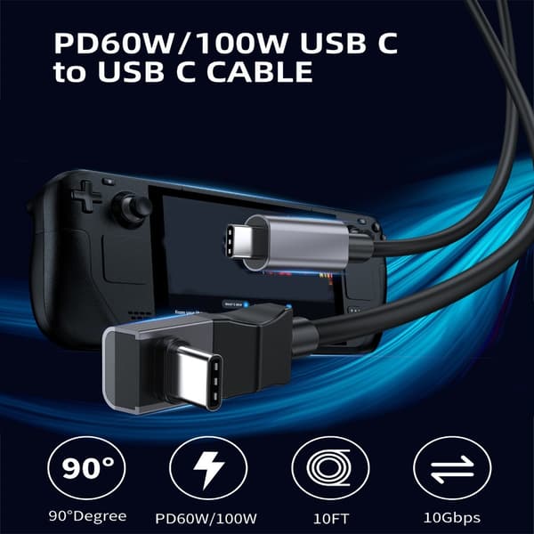 100W USB C til USB C Kabel 90 Graders L Form 10Gbps Data Synkronisering til Hurtig Opladning 1m