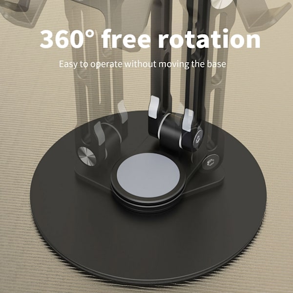 Mobiltelefonstativ Stativ Fällbart Telefon Tablet Stöd Fäste Skrivbord Telefonhållare Stöttålig 3Axis 360 Grader Vridbar Vagga Black